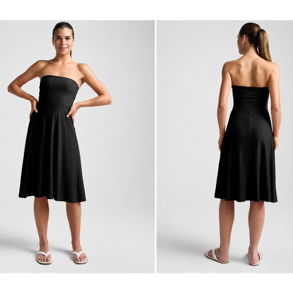 NWT Beyond Yoga Featherweight Strapless Midi Dress Size L Darkest Night